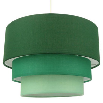 Contemporary Round Triple Tier Forest Green Cotton Fabric Pendant Light Shade