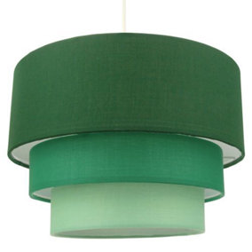 Contemporary Round Triple Tier Forest Green Cotton Fabric Pendant Light Shade