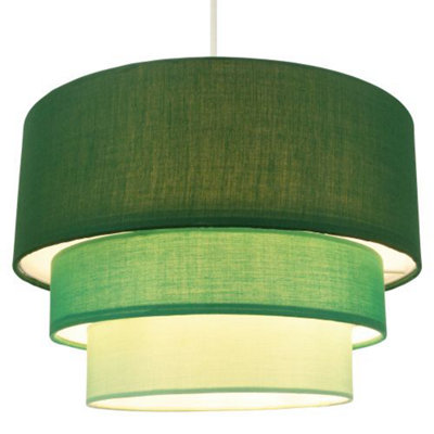Contemporary Round Triple Tier Forest Green Cotton Fabric Pendant Light ...