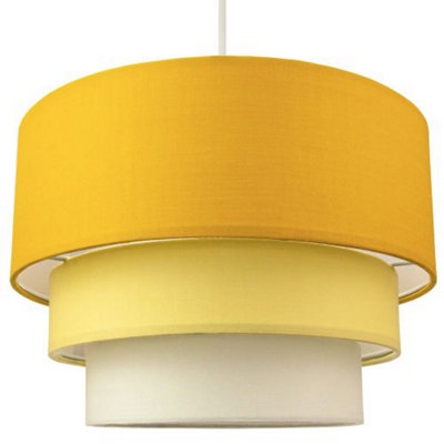 Contemporary Round Triple Tier Ochre/Mustard Cotton Fabric Pendant Light Shade