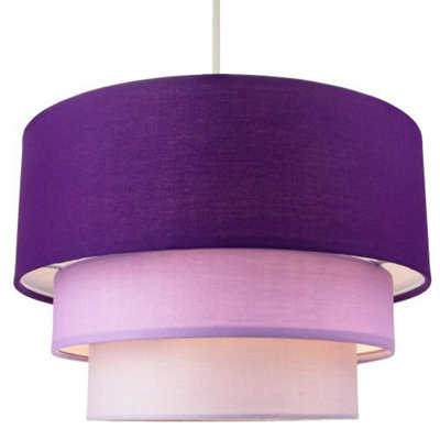 Contemporary Round Triple Tier Purple/Lilac Cotton Fabric Pendant Light Shade