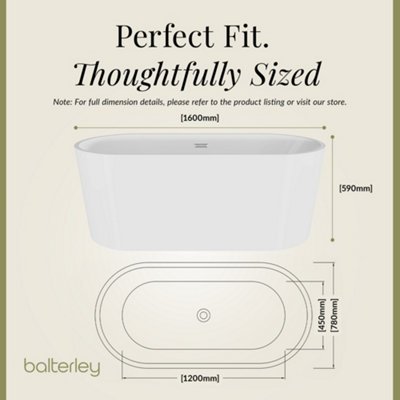Contemporary Rounded Rectangular Freestanding Bath from Balterley - 1600mm x 780mm - 4