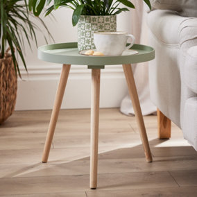 Contemporary Sage Green and Pine Bed Side Table, Living Room Coffee Table