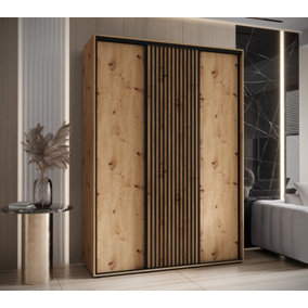 Contemporary Sapporo Sliding Door Wardrobe 180cm - Oak Artisan (H)2050mm x (W)1800mm x (D)600mm