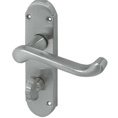 Contemporary Satin Chrome Suite Door Handle for Bathroom - Interior Lever on Backplate
