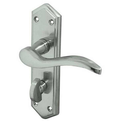 Contemporary Satin Chrome Suite Door Handle with Bathroom Plate - Interior Lever on Backplate