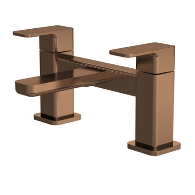 Contemporary Square Deck Mounted Lever Handle Bath Filler Tap - Brushed Bronze