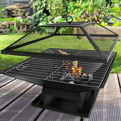 Contemporary Square Fire Pit & BBQ Grill