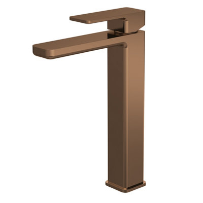 Contemporary Square High Rise Mono Basin Mixer Tap - Brushed Bronze