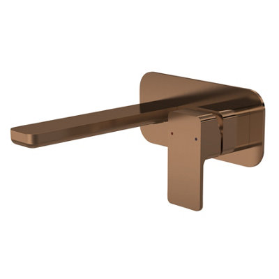 Contemporary Square Wall Mounted 2 Tap Hole Basin Mixer Tap - Brushed Bronze