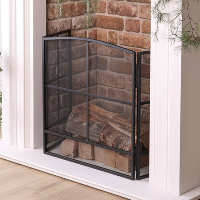 Contemporary Style Black Fire Screen Guard with Log and Kindling Bucket - 3