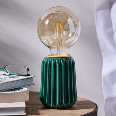 Contemporary Style Ceramic Base Table Lamp Dark Green Bedside Table Nightstand Home Office Bedroom Study Living Room Desk Light
