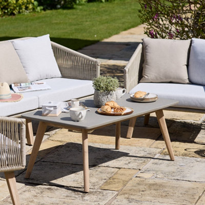 Contemporary Style Four Seater Rattan Garden Furniture Set Acacia Wood  Outdoor Garden Sofa Set with Coffee Table - 5