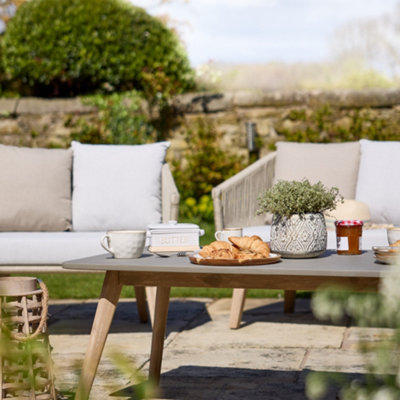 Contemporary Style Four Seater Rattan Garden Furniture Set Acacia Wood  Outdoor Garden Sofa Set with Coffee Table - 7