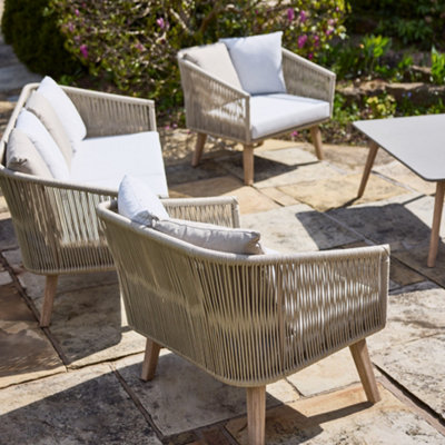 Contemporary Style Four Seater Summer Rattan Garden Furniture Set Acacia Wood  Outdoor Garden Sofa Set with Coffee Table - 4