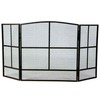 Contemporary Style Matte Black Fire Screen 3 Folding  Window Pane Contemporary Fire Guard