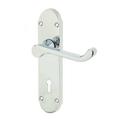 Contemporary Suite Door Handle in Polished Chrome Finish - Interior Lever on Backplate