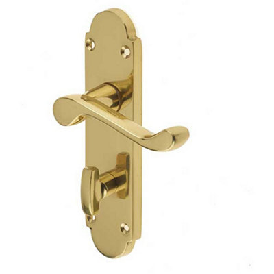 Contemporary Suite Door Handle with Bathroom Plate in Polished Brass Finish - Interior Lever on Backplate