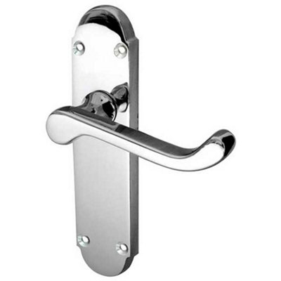 Contemporary Suite Door Handle with Latchplate in Polished Chrome - Interior Lever on Backplate