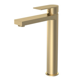 Contemporary Tall Mono Basin Mixer Tap - Brushed Brass