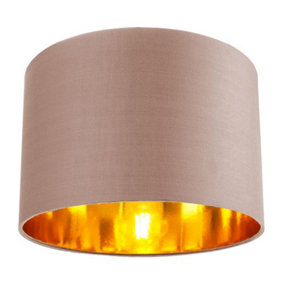 Contemporary Taupe Cotton 12 Table/Pendant Lamp Shade with Shiny Copper Inner