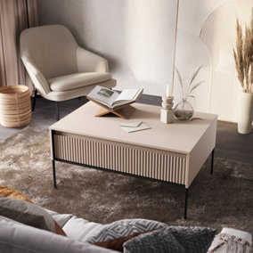 Contemporary TREND Coffee Table with Storage (H)500mm (W)1000mm (D)700mm - Sand Beige with Black Legs