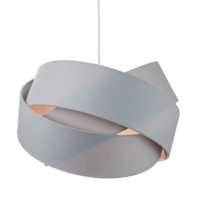 Contemporary Triple Ring Grey Cotton Fabric Pendant Shade with Grey Satin Inner