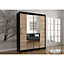 Contemporary Vista 01 Mirrored Sliding Door Wardrobe in Black and Oak Sonoma Finish (H)2000mm x (W)1500mm x (D)610mm