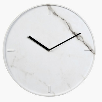 Contemporary Wall Clock Marble Effect Modern Minimalist White Analog Clock Bedroom Living Room Décor