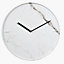 Contemporary Wall Clock Marble Effect Modern Minimalist White Analog Clock Bedroom Living Room Décor