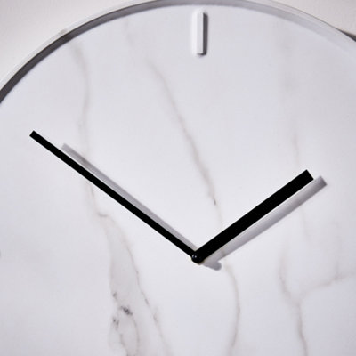 Contemporary Wall Clock Marble Effect Modern Minimalist White Analog Clock Bedroom Living Room Décor - 3