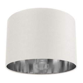 Contemporary White Cotton 12" Table/Pendant Lamp Shade with Shiny Silver Inner