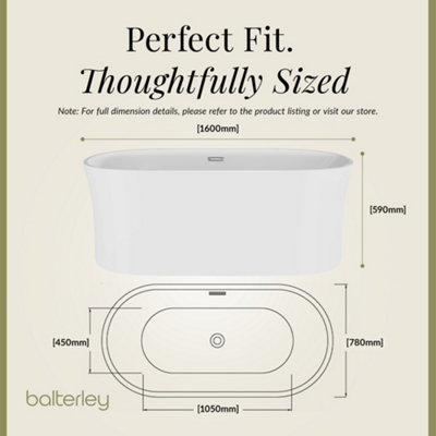 Contemporary White Curved Freestanding Bath from Balterley - 1600mm x 780mm - 4
