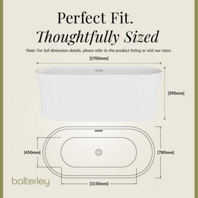 Contemporary White Curved Freestanding Bath from Balterley - 1700mm x 780mm - 4