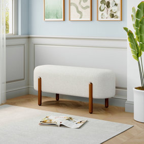 Contemporary White Fabric Upholstered Hallway Bench Bed End Bench with Wood Legs W 1080 x D 415 x H 480 mm