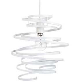 Contemporary White Gloss Metal Double Ribbon Spiral Swirl Ceiling Light Pendant