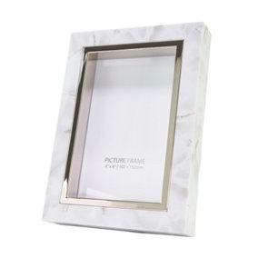 Contemporary White Marble Print Plastic 4x6 Box Style Frame with Silver Trim