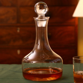 Contemporary Wide Based Glass Wine Decanter with Round Stopper