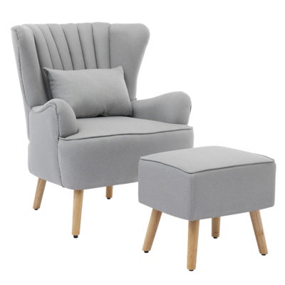 Contemporary Wing Back Armchair and Ottoman Set with Cushion