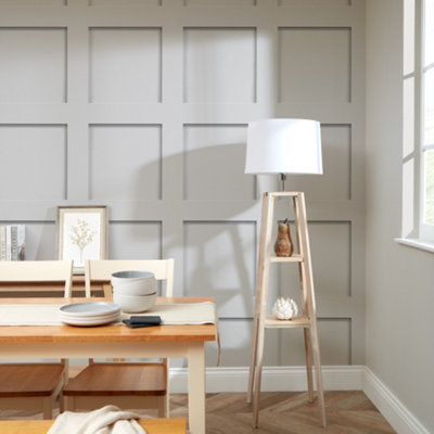 Contemporary Wood Panel Wallpaper In Dove White DIY at B&Q