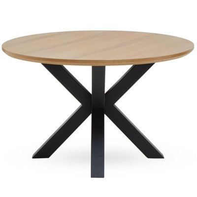 Contemporary Wood Veneer Top Dining Table With Black Metal Legs, Elegant Dining Table, Sturdy Modern Table