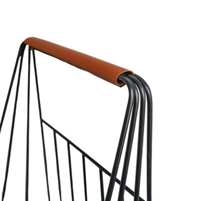 Contempory Leather Handle Log Trolley H100cm W49cm