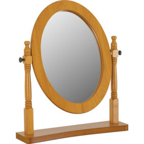 Contessa Dressing Table Mirror Oval in Antique Pine Finish Swivel Base