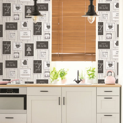 Contour Framed Quotes Black / White Washable Wallpaper