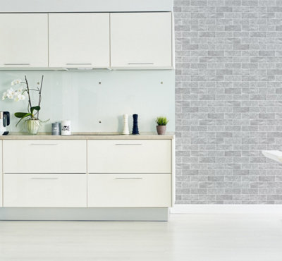 Contour Tiled Grey Washable Wallpaper