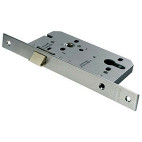 Contract DIN Euro Profile Nightlatch Square Forend Satin Stainless Steel