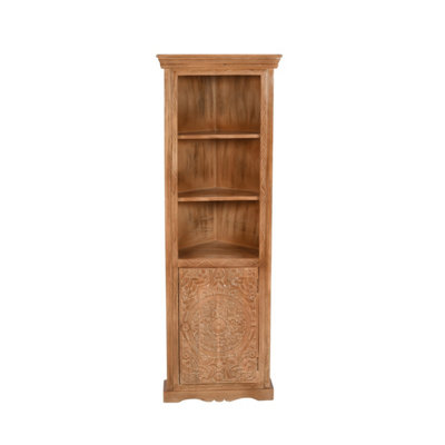 Contrive Mango Wood Corner Bookcase 3 Shelving 1 Door