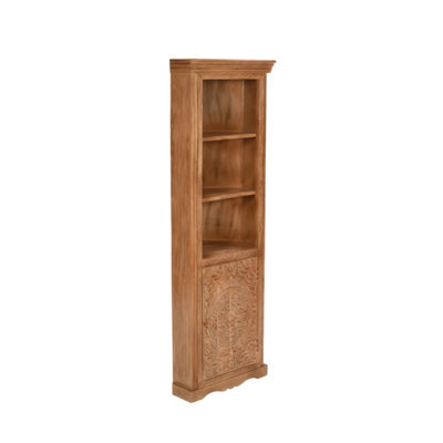Contrive Mango Wood Corner Bookcase - 3 Shelving & 1 Door