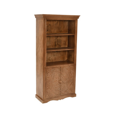 Contrive Mango Wood Large Corner Bookcase - 3 Shelving & 1 Door