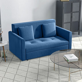 Convertible 2 Seater Sofa Bed with 2 Cushions Storage for Living Room Dark Blue